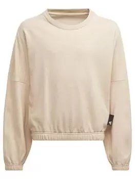 Image of Adidas Older Girls Lounge Crew Sweat, Beige, Size 7-8 Years, Women