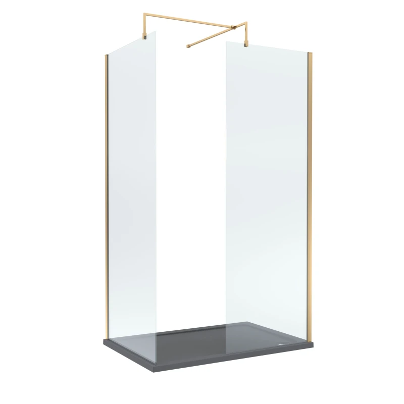 Image of Balterley 8mm Glass Wetroom Screens Brushed Brass and Grey Tray 1200 x 800mm Grey