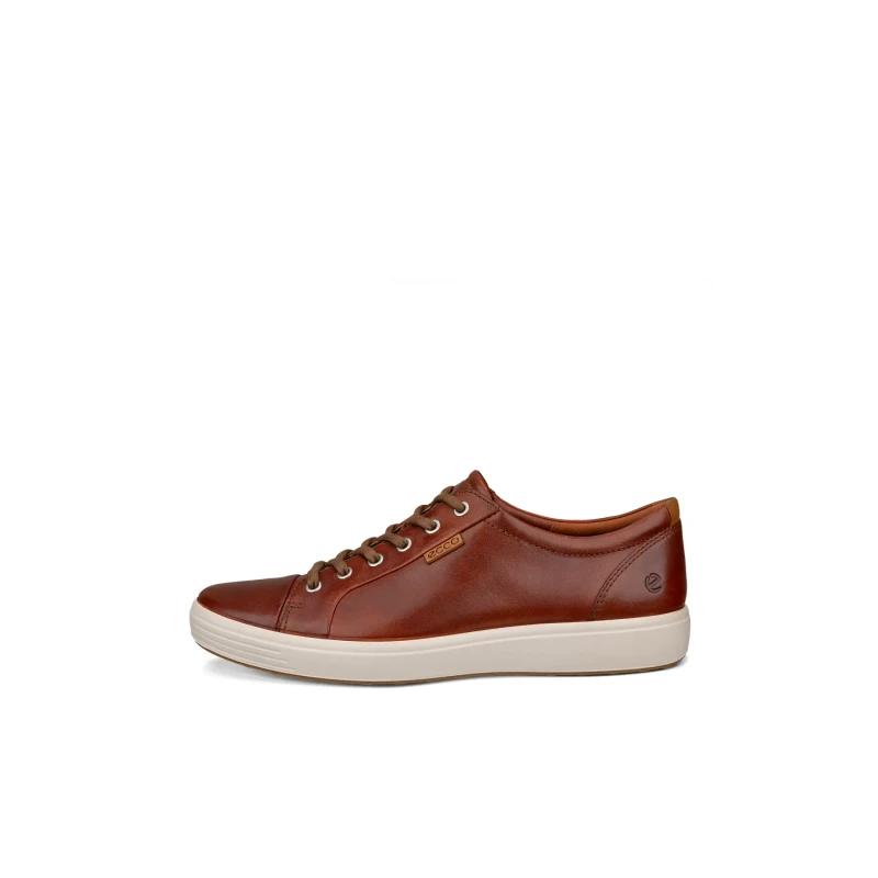 Image of Ecco Soft 7 430004 Leather Mens Low Top Trainers - Cognac - Size:UK 7.5