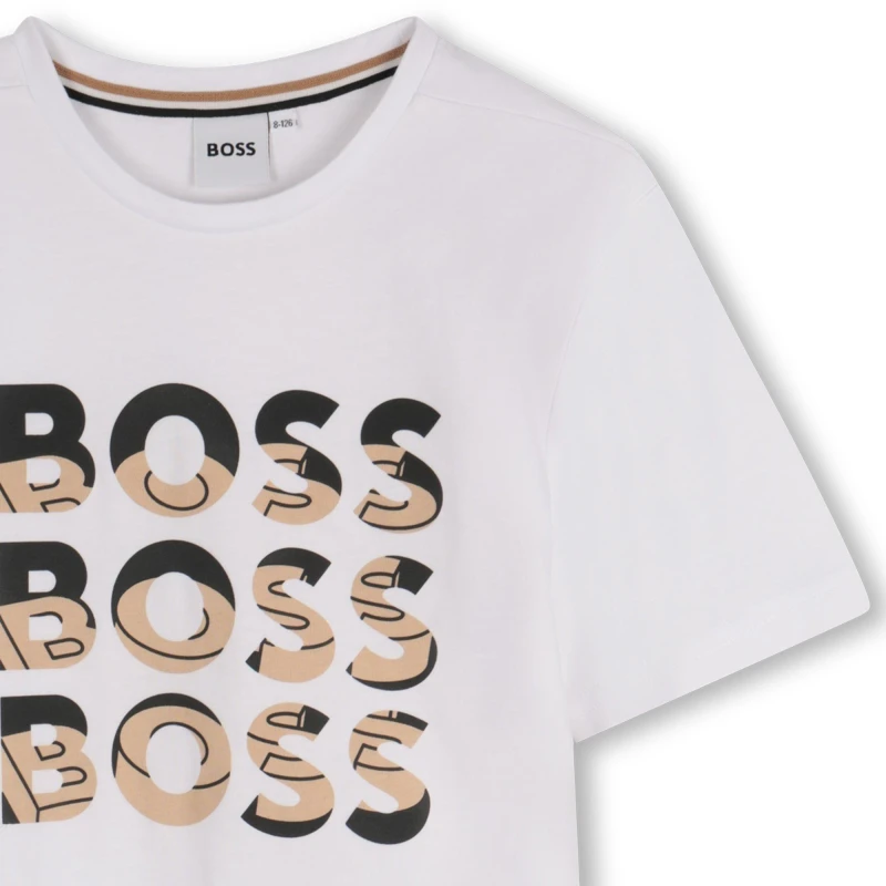 Image of BOSS Boys Multi Logo Short Sleeve T-Shirt - White Size 4 Years White WDF2B Unisex 4 YEARS