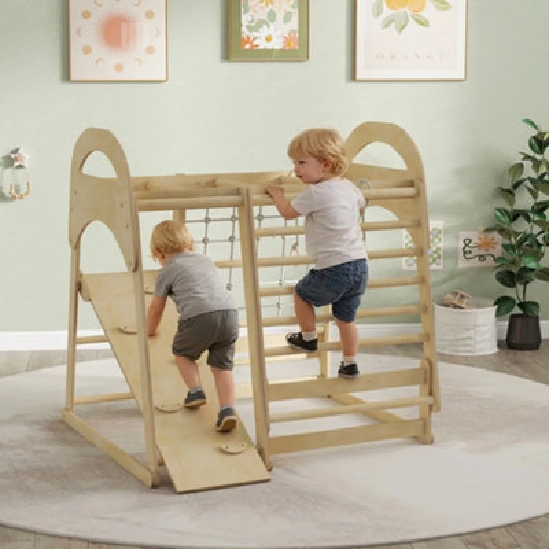 Image of Aiyaplay 6 In 1 Kids Climbing Frame With Slide, Monkey Bars, Ladder