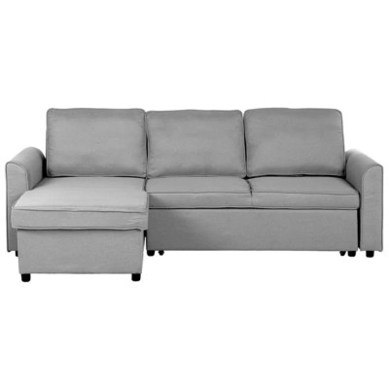 Image of Beliani Corner Sofa Bed 3 Seater Nesna Fabric Light Grey With Storage Right Hand