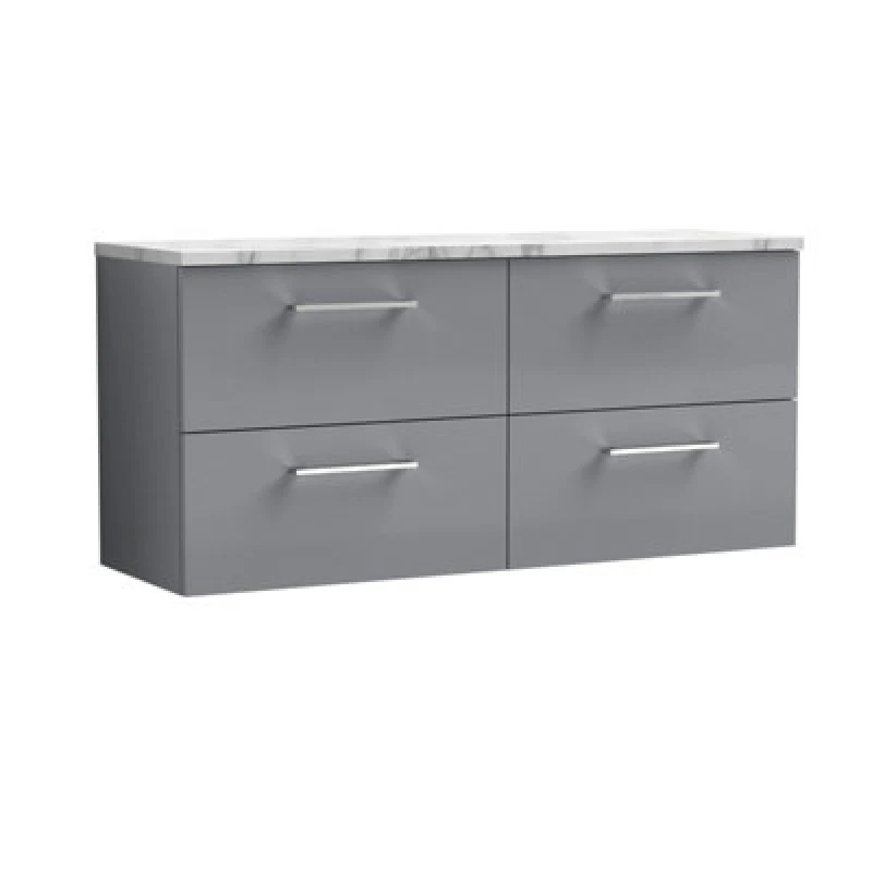 Image of NUIE Nuie - Arno Wall Hung 4-Drawer Vanity Unit with Carrera Marble Worktop 1200mm Wide - Satin Grey ARN2224LCM2