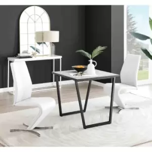 Image of Furniture Box Carson White Marble Effect Square Dining Table and 2 White Willow Chairs
