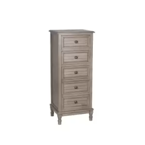 Image of Taupe Pine Wood 5 Drawer Tall Boy