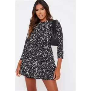 Image of I Saw It First Black Woven Polka Dot Frill Hem Smock Dress - Black