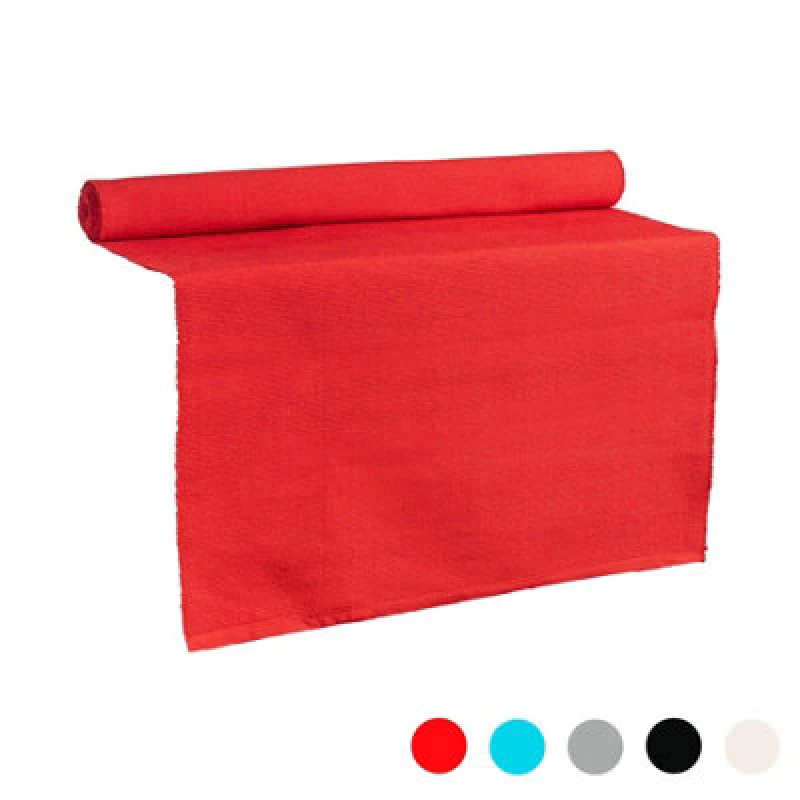 Image of Nicola Spring Ribbed Cotton Table Runner - 48 X 183Cm - Red