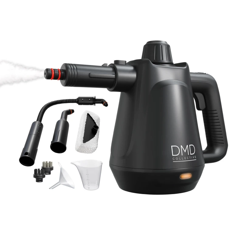 Image of DMD Collective 9 Piece Handheld Steam Cleaner Kit with with Accessories, 450ml Tank For Stain Removal Black