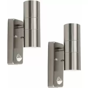 Image of 2 x Stainless Steel Up / Down Outdoor Security Wall Lights pir Motion Sensor - No Bulbs
