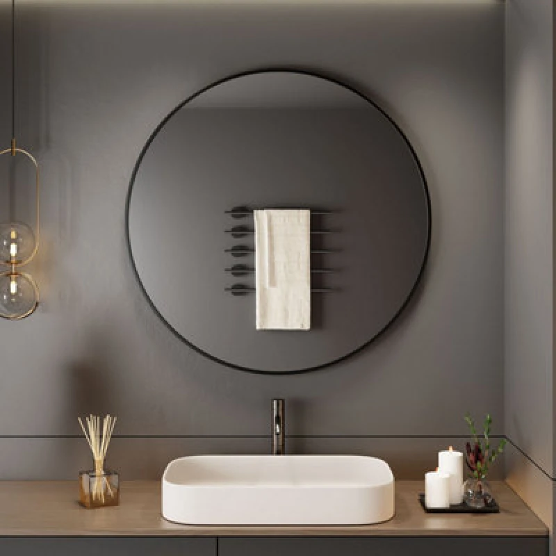 Image of Neo Black Round Metal Frame Wall Mirror