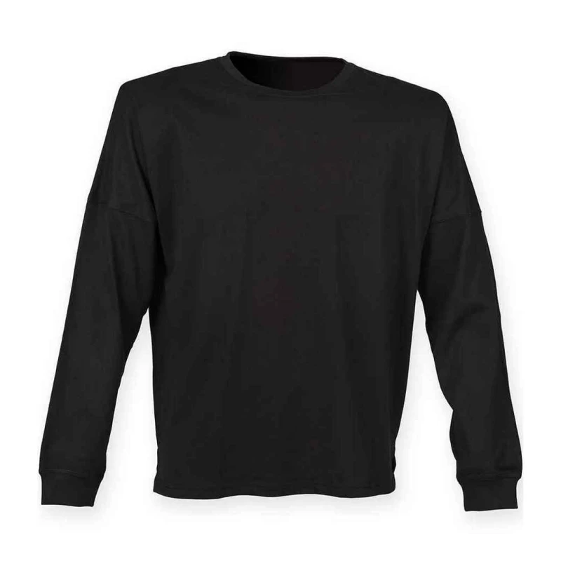 Image of SF Mens Slogan Drop Shoulder Long-Sleeved T-Shirt in Black Size: Small Black Male S