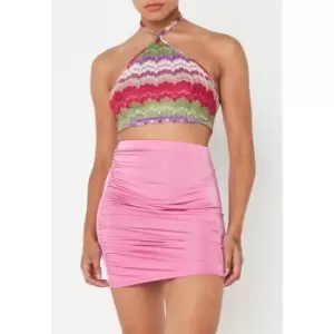 Image of Missguided Abstract Print Halterneck Crop Top - Multi