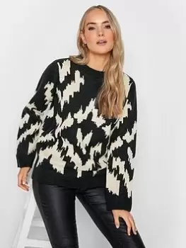 Image of Long Tall Sally Abstract Jaquard Jumper, Black, Size 22-24, Women