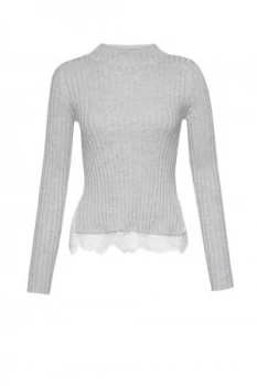 Image of French Connection Nicola Knits Lace High Neck Jumper Light Grey