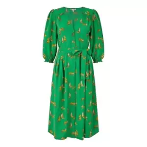 Image of Yumi Green Cheetah Print Midi Shirt Dress - Green
