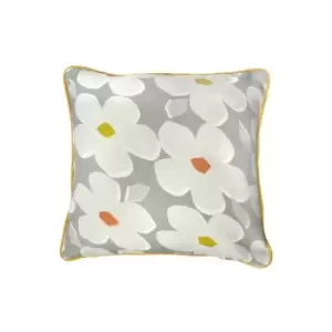 Image of Fusion Aura Floral 100% Cotton Piped Filled Cushion, Grey, 43 x 43 Cm