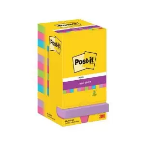 Image of Post-it Super Sticky Notes 76x76mm 90 Sheets Assorted Pack of 12