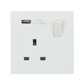 Image of 13A 1G Switched Socket with USB Charger 5V DC 2.1A - Knightsbridge