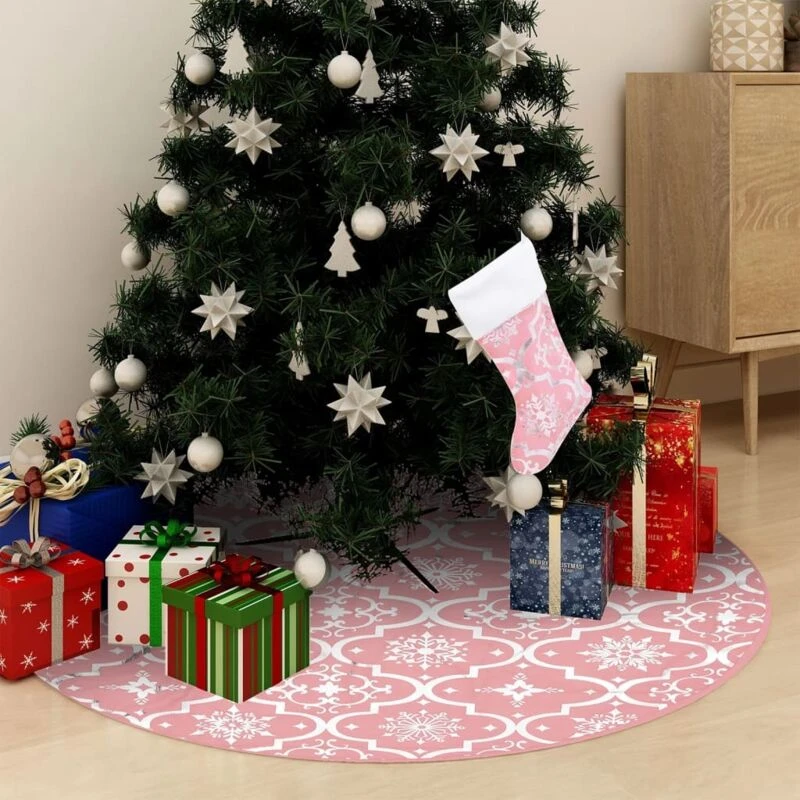 Image of VIDAXL Luxury Christmas Tree Skirt with Sock Pink 90cm Fabric Vidaxl 8720286445938