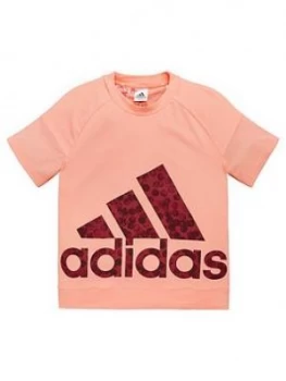 Image of adidas Youth Boxy Short Sleeve T-Shirt - Pink Maroon, Pink/Maroon, Size 11-12 Years, Women