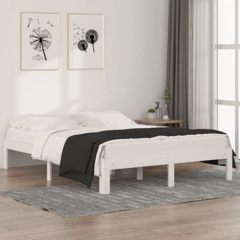 Image of VIDAXL Bed Frame without Mattress White Solid Wood 150x200cm King Size Vidaxl 8720286879221