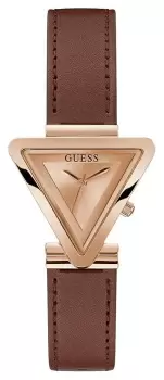 Image of Guess GW0548L2 Womens Rose Gold Triangular Dial Brown Watch