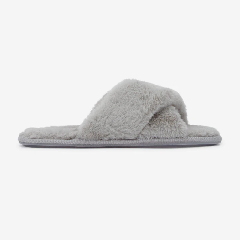 Image of Jack Wills Faux Fur Cross Over Slippers - Grey Grey 3