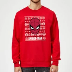 Image of Marvel Comics The Amazing Spider-Man Face Red Christmas Sweatshirt - M - Red