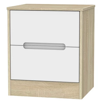 Image of Robert Dyas Barquero Ready Assembled 2-Drawer Bedside Table - Pine/White Gloss