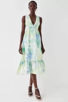 Image of Plunge Neck Frill Hem Midi Dress