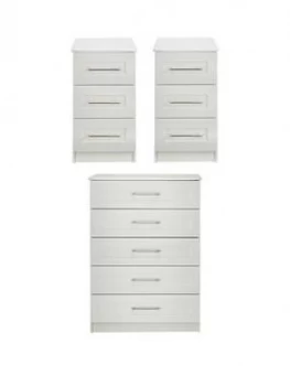 Image of Frodsham Ready Assembled 3 Piece Package - 5 Drawer Chest And 2 Bedside Chests