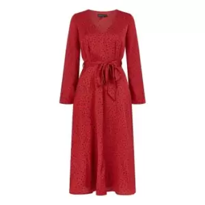 Image of Mela London Red Satin Dash Print Midi Dress - Red