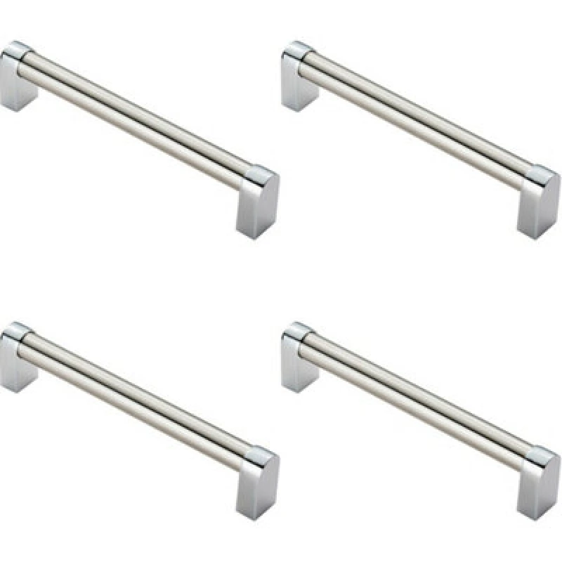 Image of Loops 4x Round Tube Pull Handle 176 x 16mm 160mm Fixing Centres Satin Nickel & Chrome Metallics unisex