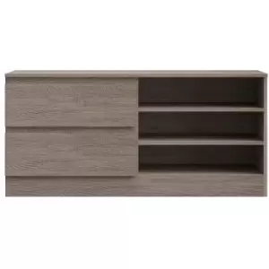 Image of Narvik Modern 2 Drawer Open Shelving TV Unit - Rustic Oak - Brown
