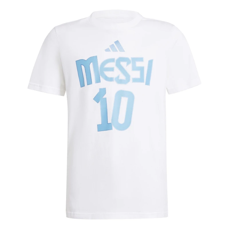 Image of adidas Messi Name and Number Graphic Tee Kids White male 13 Years