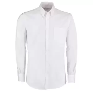 Image of Kustom Kit Mens Slim Fit Stretch Long Sleeve Oxford Shirt (14in) (White)