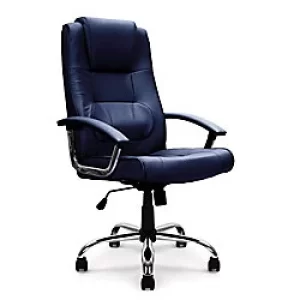 Image of Nautilus Designs Ltd. High Back Leather Faced Executive Armchair with Integral Headrest and Chrome Base Blue