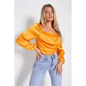 Image of I Saw It First Orange Satin Milk Maid Drape Front Top - Orange