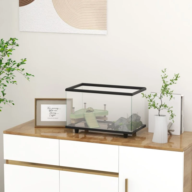 Image of PawHut Pawhut - Turtle Tank 28L Glass Turtle Aquarium w/ Easy-Drain 45 x 25 x 29cm 5056725525750