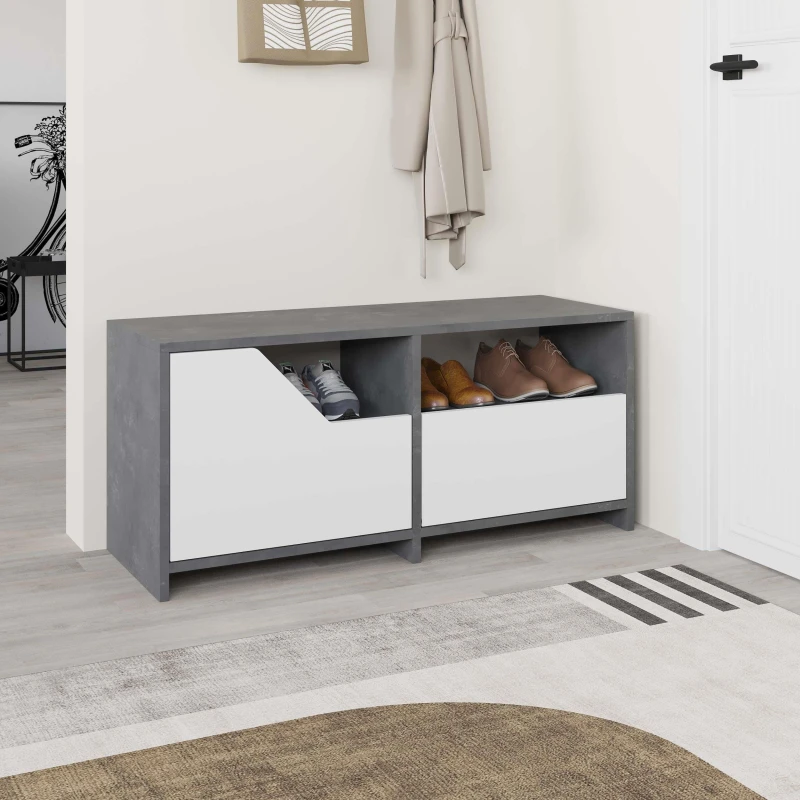 Image of Decortie Nexus' Modern Shoe Cabinet 105cm 2-Door Storage with Open Shelf in Mid Grey Size: 1 Pack Mid Grey Unisex 1 Pack