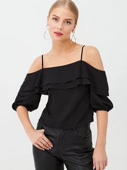 Image of Oasis Sleeved Bardot Cami Top - Black, Size 14, Women