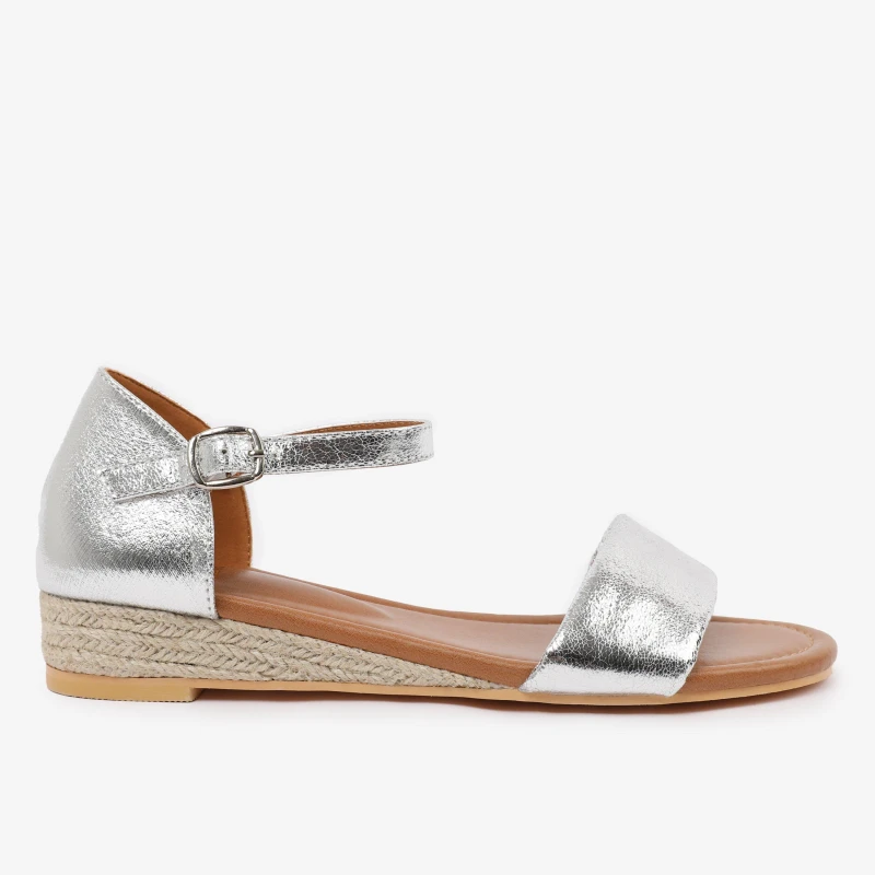 Image of Where's That From 'Visenya' Low Wedge Shoes With Adjustable Ankle Strap Silver