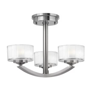 Image of 3 Light Semi Flush Multi Arm Ceiling Light Brushed Nickel, G9