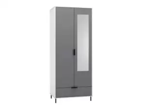 Image of Seconique Madrid Grey Gloss and White 2 Door 1 Drawer Mirrored Wardrobe