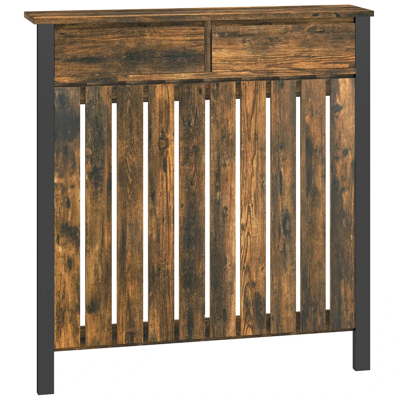 Image of HOMCOM Small Radiator Cover with Drawer and Vertical Slats 88.5 x 19 x 93cm, Brown 820-396V00BN