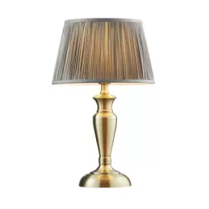 Image of Table Lamp Antique Brass & Charcoal Grey Silk 60W E27 Bedside Light e10524