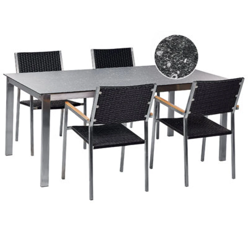 Image of Beliani Garden Dining Set 4 Seater Cosoleto/Grosseto Tempered Glass Granite Effect Black 419035