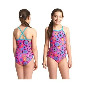 Image of Zoggs Hydrolife Folk Tale Strappy Hi Front Swimsuit Pink/Multi 10-11 Years