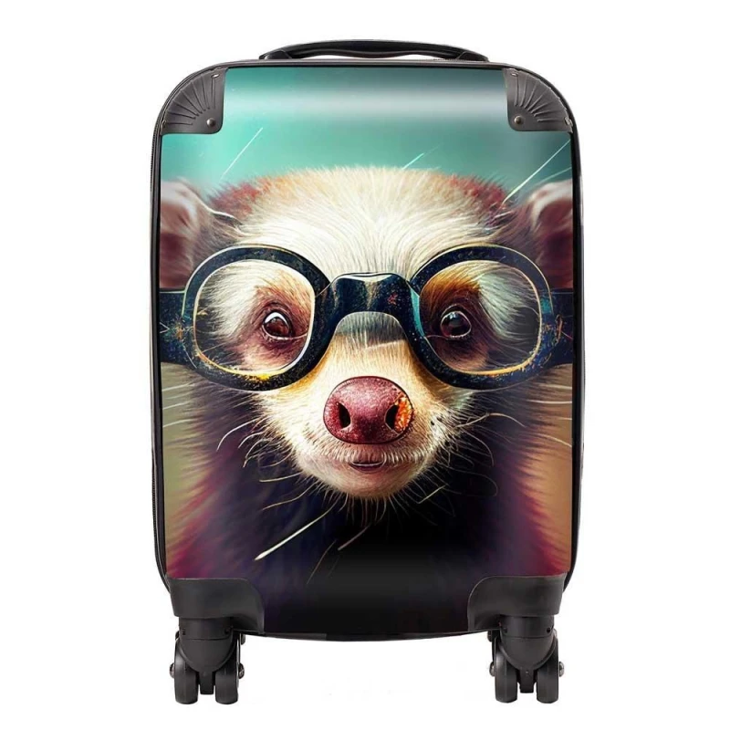 Image of Warren Reed - Designer Ferret With Glasses Splashart Suitcase in Brown Size: Medium Brown Unisex Medium