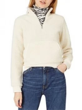 Image of Calvin Klein Jeans Sherpa Mock Neck Zip Sweatshirt - Cream